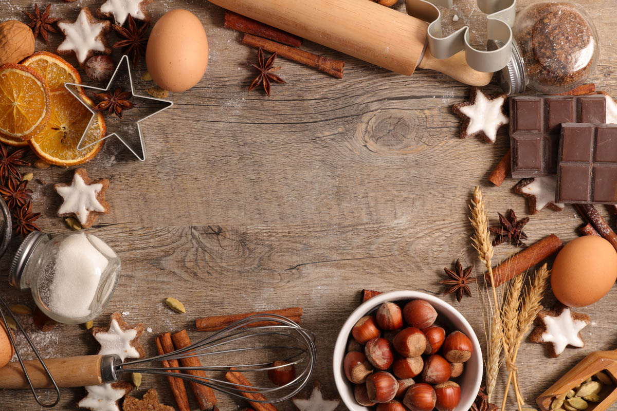 Holiday baking scene with warm seasonal d&eacute;cor